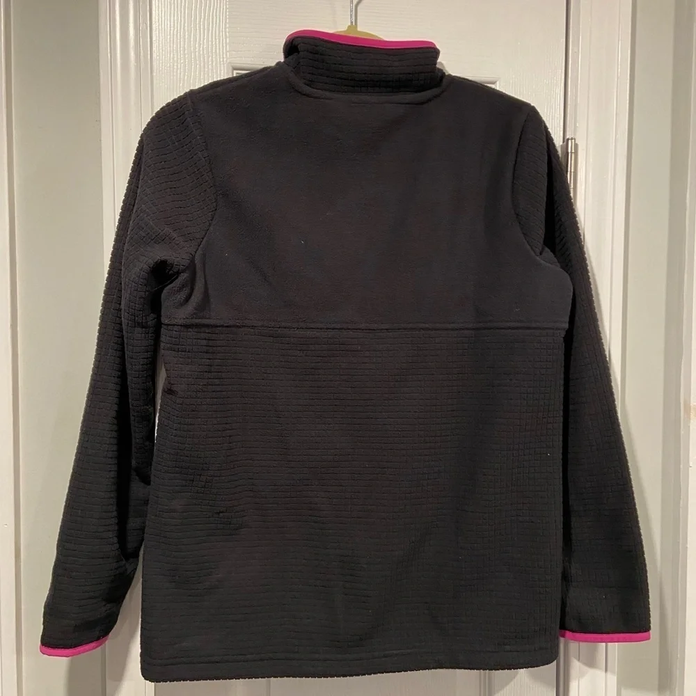 NWT Lands End Girls Size XL Black Pink Waffle Fleece Wind  Resistant Full Zip